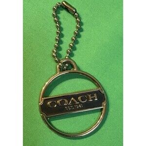 COACH Keychain Silvertone Metal Medallion Logo Ball Keyring Purse Charm Hangtag